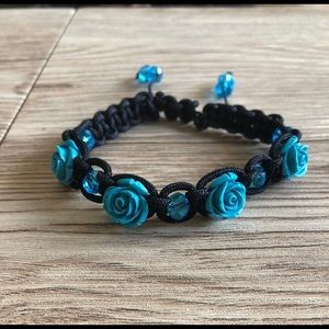 Blue rose and crystal bracelet
